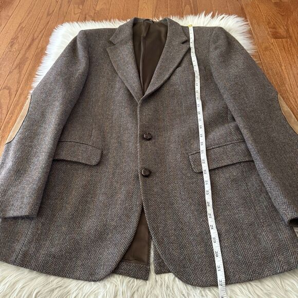 Vintage Wool Tweed Herringbone Blazer Men’s 41L Brown Blue Jacket USA Sport Coat - Picture 9 of 12